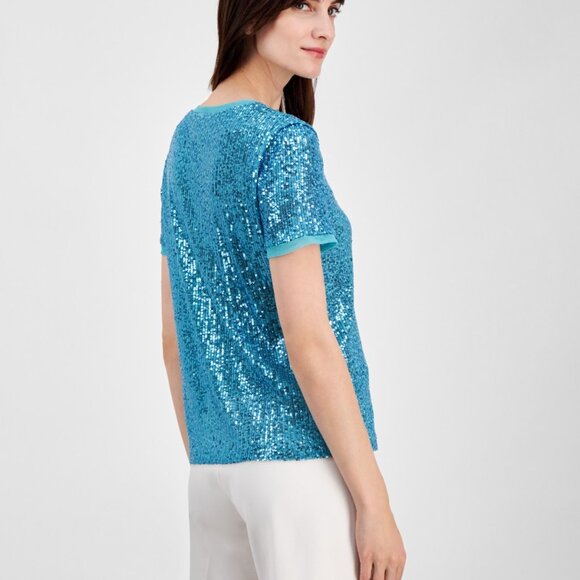 Anne Klein Women’s Sequined T-Shirt – Pool Blue – NWT – Size XS - Picture 3 of 3